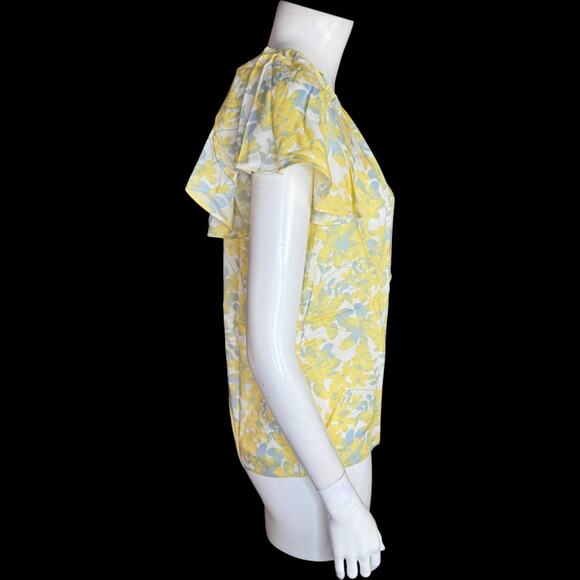 Candace Cameron Bure Printed Tulip Sleeve Bow Back Blouse Yellow XS - Picture 7 of 10